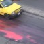 A street dyed red in protest of shelling the Aleppo University in January. Credit: YouTube.